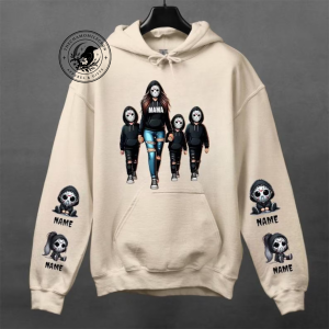custom mama halloween hoodie with kids names on sleeves