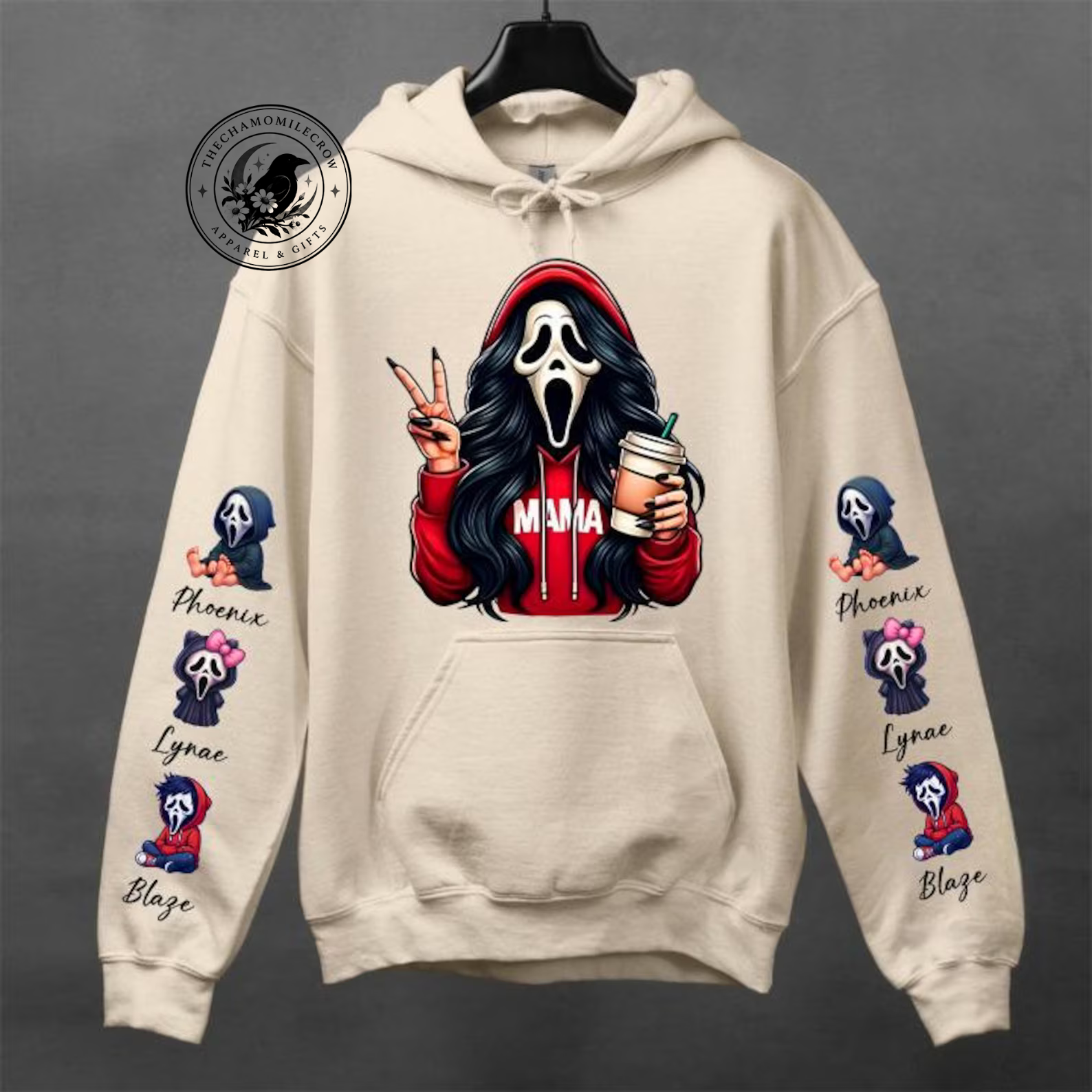Boo Crew Mama Sweatshirt with kids names on sleeves