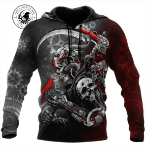 Grim Reaper Skull 3D Hoodie with cyber robot mechanic all over print