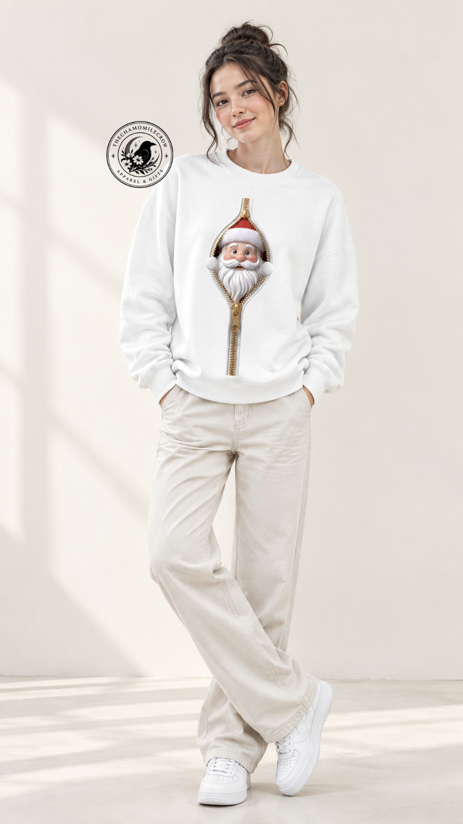 Thiết kế chưa có tên (24) Santa Zip Christmas Sweater, Funny 3D Optical Illusion Peeking Santa Pullover, Xmas Gift for Men Women – image 2 of 3