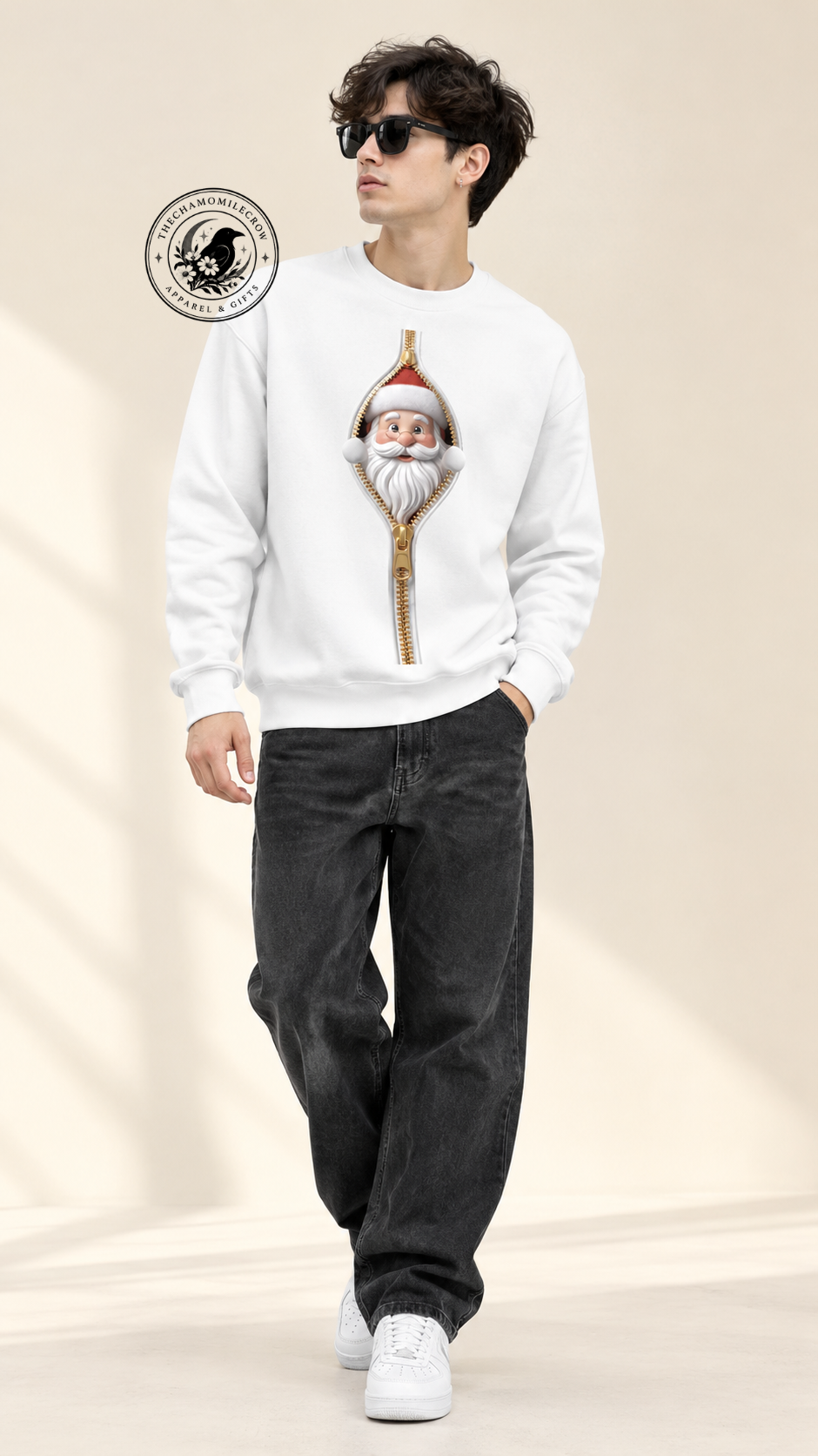 Thiết kế chưa có tên (25) Santa Zip Christmas Sweater, Funny 3D Optical Illusion Peeking Santa Pullover, Xmas Gift for Men Women — image 2