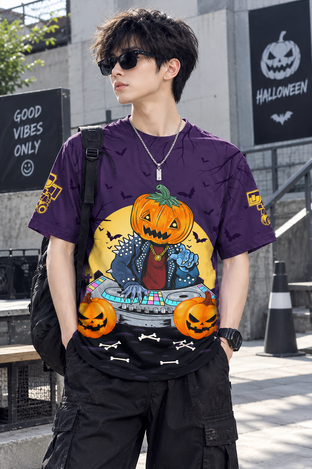 Thiết kế chưa có tên (34) Custom Name Pumpkin Head DJ Shirt, Funny Halloween Turntable Tee — image 2
