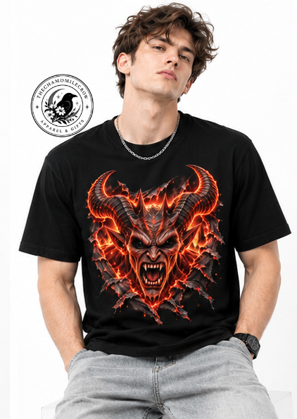 Gothic Demon Shirt, Horned Demon Ripped Fabric Tee, 3D Illusion Horror Gift Gothic Demon Shirt, Horned Demon Ripped Fabric Tee, 3D Illusion Horror Gift