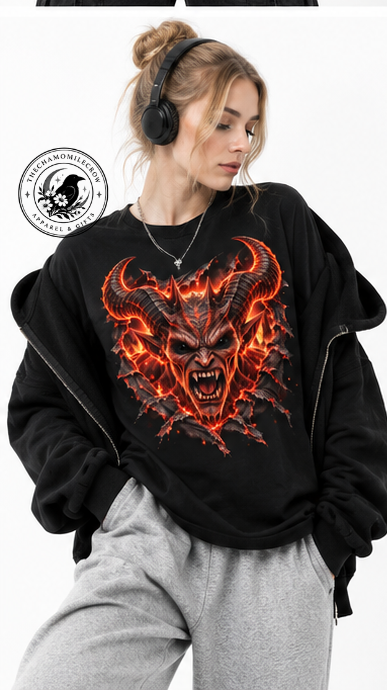 Thiết kế chưa có tên (44) Gothic Demon Shirt, Horned Demon Ripped Fabric Tee, 3D Illusion Horror Gift — image 2